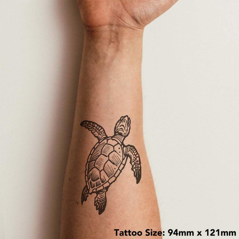 'Loggerhead Sea Turtle' Temporary Tattoo - Water Resistant, Skin-Safe, Non-Toxic