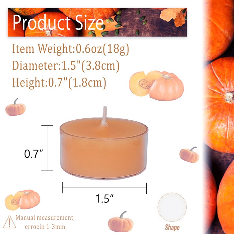 Terracotta Tea Lights Candles Set of 24, Pumpkin Scented for