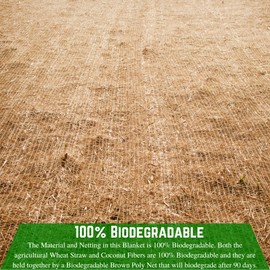 100% Biodegradable Erosion Control Blanket - Straw/Coconut Erosion Control Blanket, Straw Garden and Landscape Cover, Erosion Control Blanket, Straw Blanket, Erosion Control (6' x 112.5')