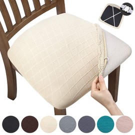 Yisun Jacquard Dining Room Chair Seat Covers, Stretch Spandex, No Backrest, Dining Room Chair, Seat Protective Cover, Removable, Washable for Office High Chairs, 4/6 Pieces