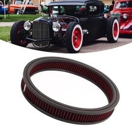 Round Air Filter Element with High Flow, Washable, Reusable Air Filter, Intake Filter Element, Replacement, Suitable for Hot Rod 14 x 2 Inch Air Filter (Red)