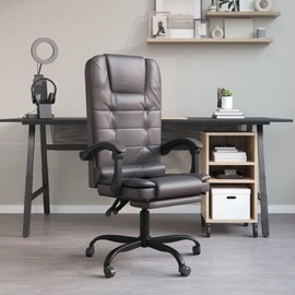 Strawberry Fairy Massage Reclining Office Chair for Ultimate Comfort, Adjustable Height and Backrest, Gray Faux Leather