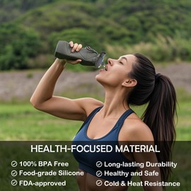 Collapsible Water Bottles 580ml/20oz, BPA-Free, Portable Travel water Bottle, Silicone Water Bottle with Magnetic Cap and Carabiner, Foldable Water bottle for Travel, Sports (Blue)