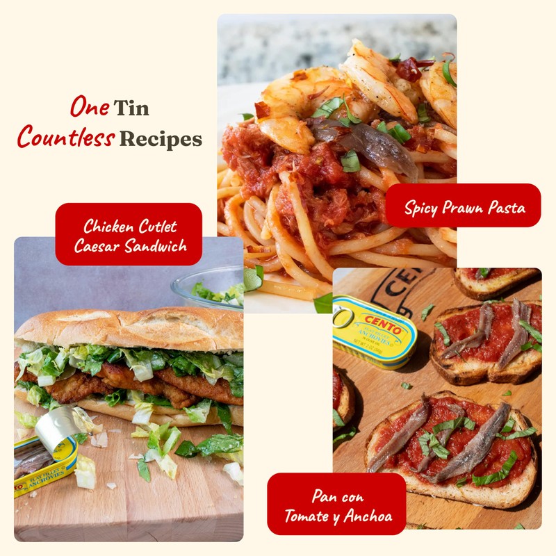 Cento Flat Fillet Anchovies in Olive Oil, 2 Oz, Firm,