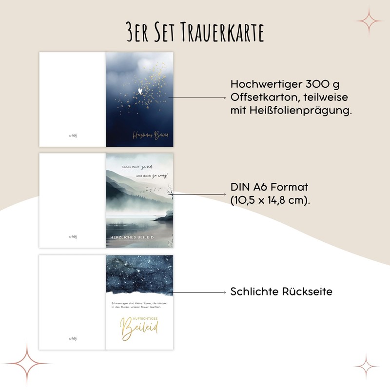 møij Set of 3 Sympathy Cards with Hot Foil Embossing