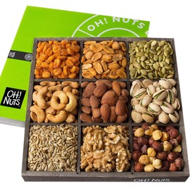 Oh! Nuts 9 Variety Nuts Gift Basket - Healthy Gift Baskets - Gourmet Assorted Nuts Tray - Gift Box for Holiday, Movie Night, Corporate, Families - Gift Ideas for Men and Women
