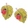 Green Leaf Ladybird Earrings, Delicate Black Spot Red Ladybug Animal