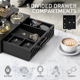 Cologne Organizer for Men, 4 Tier Stand With Velvet Lining Drawer and Hidden Compartment, Wood Perfume Shelf, Display Holder for Watch Jewelry, Great Gifts for Men