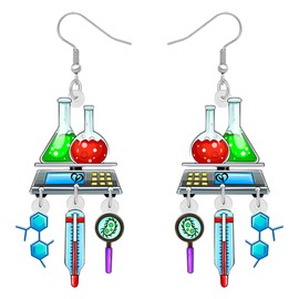 RAIDIN Acrylic Colorful Science Laboratory Microscope Teacher Dangle Earrings for Women Girls Biology Chemistry Teacher Appreciation Jewelry Gifts for Back to school (Beaker Earring A)