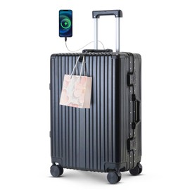 22 inch carry on luggage Durable Suitcase with Cup Phone Holder USB Port Aluminium Frame Carry on Luggage with 8 Double Spinner Wheels TSA Lock Suitcase with Cup Holder Carry On Luggage with USB Port