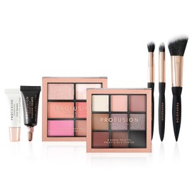 Profusion Cosmetics Artistry On The Go Makeup Kit, 9 Shade Eyeshadow and 6 Shade Face Palettes, 2 Eyeshadow and 1 Face Brush, 1 Face and Eye Primer (In The City, 1)