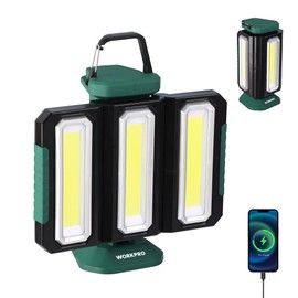 WORKPRO Rechargeable USB-C LED Work Light, Foldable Magnetic Light with Hanging Hook, 270° Rotatable, Tripod Mountable, Cordless Flashlight Light for Garage, Workshop, Auto Repair, Camping