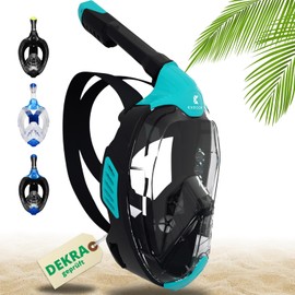 Khroom Dekra Snorkel Mask for Adults and Children Tested CO2 Safety Full Mask Seaview X Diving Mask Snorkel Equipment / Snorkel Set Alternative (L/XL, Turquoise)
