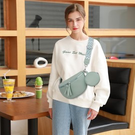 YUHONLNOR Crossbody Bag Women's Wide Strap Bum Bag Shoulder Bag Handbag Modern Bags with Coin, Green