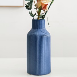Pampas Grass Small Vase, Ceramic Vase for Decor, Dining Table, Shelf Decor, Desk, Entry Decor and Centerpieces, Minimalist Modern, Bohemian (Blue)