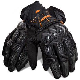 Kaedear KDR-GL1-O-XL Men’s Motorcycle Gloves, Smartphone and Touchscreen Compatible, Punched Goatskin Leather, Carbon Protectors, Non-Slip, Impact Resistant, Breathable, For Spring, Summer, Fall