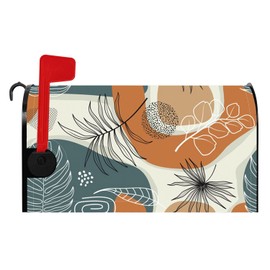 Baocicco Bohemian Leaves Mailbox Cover Palm Tree Tropical Plants Green Brown White Circle Magnetic Mailbox Covers Standard Size 21x18 Inch Artistic Mail Post Letter Box Cover Garden Yard Home Decors