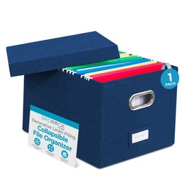 Internet's Best Collapsible File Storage Organizer - Decorative Linen Filing & Storage Office Box - Letter/Legal - Navy - 1 Pack