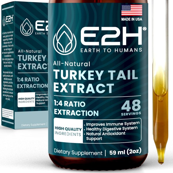 Turkey Tail Mushroom Extract - Faster Absorption Than Turkey Tail Mushroom Capsules or Powder - All-Natural Immune System & Digestive Support- Real Mushrooms Turkey Tail - 2 Fl Oz by E2H