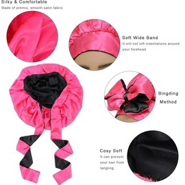 Silk Shower Caps for Women Satin Shower Capsfor Sleeping Satin Bonnet with Tie Band (Pink, One Size)
