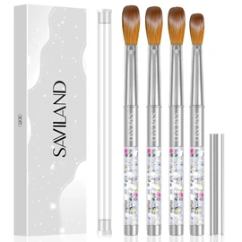 SAVILAND Kolinsky Acrylic Nail Brush Set - 4PCS Professional Acrylic Nail Brushes for Acrylic Application, Size 6/10/12/14 Acrylic Powder Brushes for Acrylic Nails Extension & 3D Nail Carving