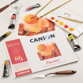 CANSON FIGUERAS Artist Paper for Oil, Acrylic and Oil Pastel, Pad 10 Sheets 18 x 24 cm 290 g Long Page Gluing, White
