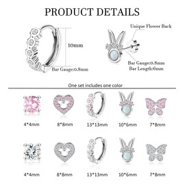 MJust 20G Surgical Steel Hypoallergenic Screw Back Earrings for women Cute Heart CZ Flower Butterfly Screwback Nap Stud Earring Small Huggie Hoop Earrings