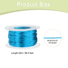 sourcing map 20 Gauge Aluminum Craft Wire 0.8mm 98.5ft Flexible Bendable Anodized Metal Jewelry Sculpting Wire for Jewelry Making Modelling Craft DIY, Bright Blue