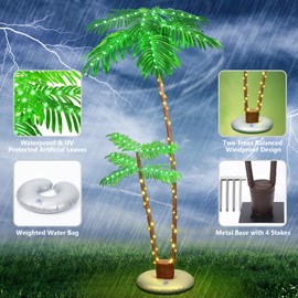 OUSHENG Lighted Palm Trees for Outside Patio, 6' Outdoor Light Up Christmas Trees Decoration Decor, LED Fake Artificial Tree Lights for Indoor Tiki Bar Home Party Yard Pool Porch Deck Tropical