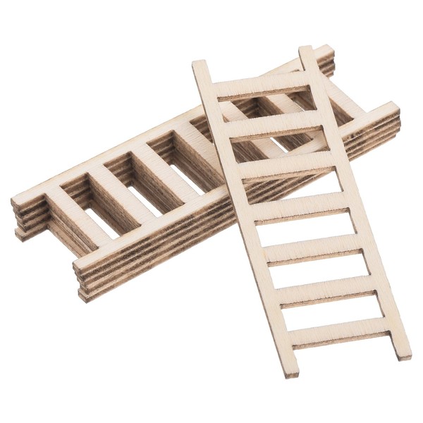 PATIKIL 2.4" Miniature Wooden Ladder, 6 Pack Mini Wood Dollhouse Straight Ladders DIY Craft Accessories, Natural Color