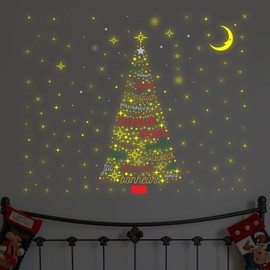 Wallflexi Christmas Decorations Wall Stickers " Christmas Glow Tree -French Quotes " Wall Murals Decals living Room Children Nursery School Restaurant Cafe Hotel Home Office Décor, multicolour