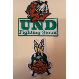(2) University of North Dakota Fighting Sioux iron on embroidered patches patch