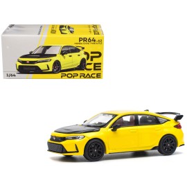 DCD for Honda Civic Type R FL5 Yellow 1/64 Scale Diecast Model Car with Carbon Hood Pop Race Series