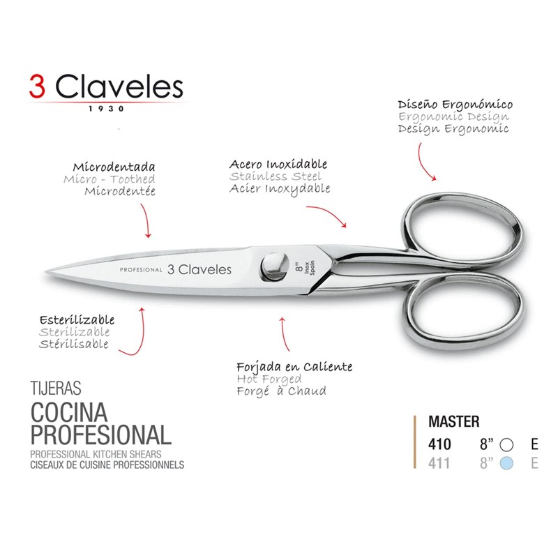 3 claveles 410 - Kitchen Shears, Stainless Steel, 20.32 cm