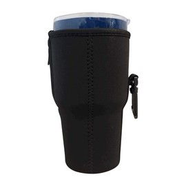Insulated Zipper Neoprene Tumbler Slip-on Cooler Sleeve - Fits Most 30 Ounce Yeti, Rtic, Ozark Trail Tumblers (Black with Lanyard)