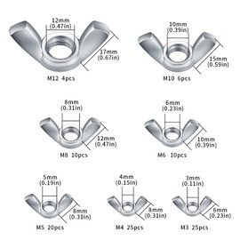 TOP-VIGOR 100Pcs Wing Nuts, M3/M4/M5/M6/M8/M10/M12 Butterfly Nut, Hand Twist Tighten Fasteners for DIY Tools, Electronic Devices Hardware, Automotive, Wood Products,Mechanical Equipment Fixings