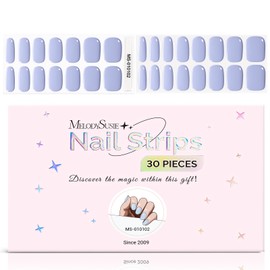 MelodySusie Semi Cured Gel Nail Strips,Misty Blue, Works with Any Nail Lamps, Salon Quality, Long Lasting, Easy to Apply and Remove, Includes 30Pcs, 2 Prep Pads, Nail File and Wooden Stick
