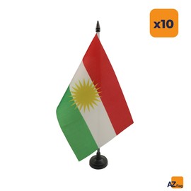 AZ FLAG Kurdistan Table Flags 8.25" x 5.5" 10 Small Kurdistan Table Flags 100% Polyester with 10" Flag Pole and Black Plastic Base (Pack of 10)
