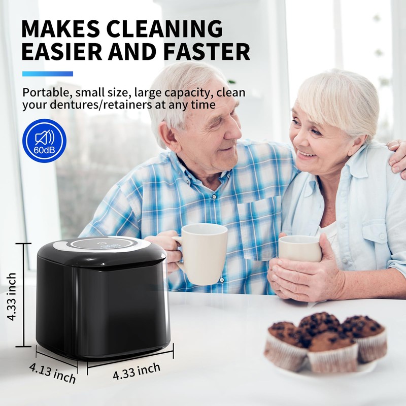Ultrasonic Retainer Cleaner, 48kHz 30W Retainer Cleaner Machine for Dentures,