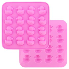 2 Pack 16-Cavity Duck Shaped Silicone Mold Non-Stick Food Grad Mini Size Rubber Duck Pink Duck Silicone Mold for Cupcake Decoration Gummy Jelly Hard Candy Chocolate Ice Cube Trays