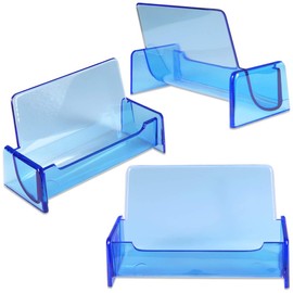 Beauticom® CLEAR COLOR Plastic Business Card Holder Display Desktop Countertop (CLEAR BLUE, 3 PIECES)