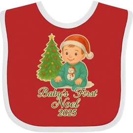 inktastic My First Christmas 2025 Baby Outfit Baby Bib Red and White 46c1b