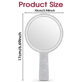 Rhinestone Hand Held Mirror with Handle Round Glitter Lash Mirror