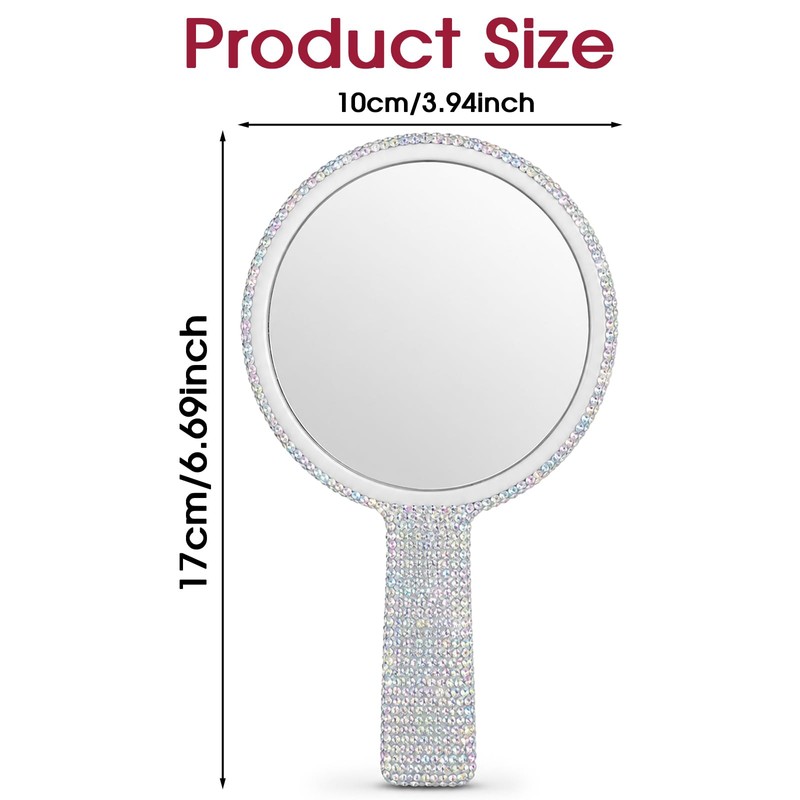 Rhinestone Hand Held Mirror with Handle Round Glitter Lash Mirror