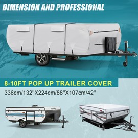 Kistrba Heavy Duty 420D Oxford 8-10ft Pop Up Camper Trailer Cover, Windproof Waterproof RV Utility Trailer Cover with Top Tent and Air Vent, 132IN*88IN*42IN