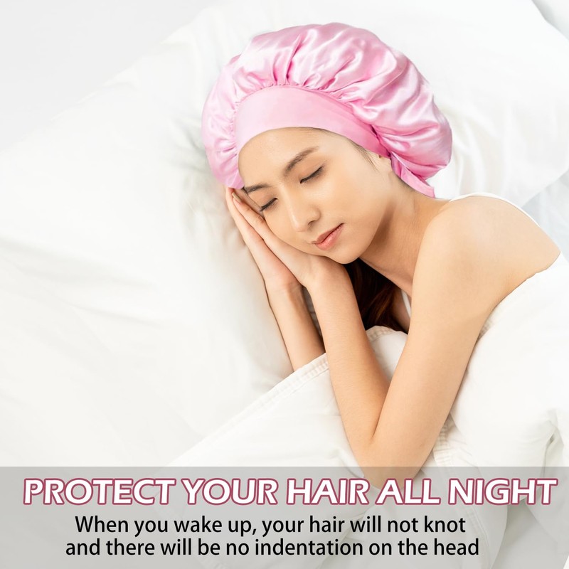 Adjustable Satin Sleep Bonnet with Elastic Band for Women, Silk