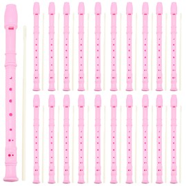 MUKLEI 20 Pack 8 Hole Recorder Instrument Pink, Descant Soprano Recorder Bulk Recorder Musical Instruments with Cleaning Rod for Beginners