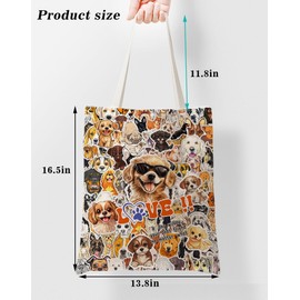 SUNFYCN Canvas Tote Bag for Women - Cute Dog Print Cotogton Tote Bag for Dog Lovers, Reusable Grocery Shopping Bag, Funny & Stylish Shoulder Bag
