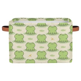 Storage Baskets Bin, Cute Animal Frog Collapsible Canvas Fabric Storage Bin Decorative Baskets Toy Organizer Rectangle Storage Boxes with Handles for Home Shelves Nursery,1Pack