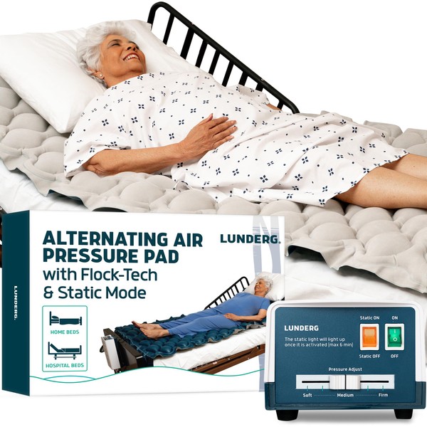 Lunderg Alternating Air Pressure Mattress Pad - with Flock-Tech & Static Mode - Bed Sore Prevention - Includes Multi-Layer Hospital Bed Mattress Topper Pressure Ulcer Cushion Pad & Improved Quiet Pump
